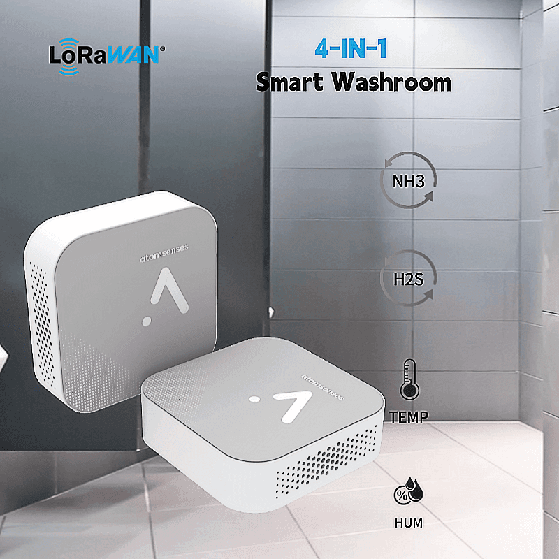 4-IN-1 Smart Washroom IAQ Sensor - AS-204 - LoRaWAN IoT sensor for NH3, H2S, Temperature, Humidity indoor air quality monitoring
